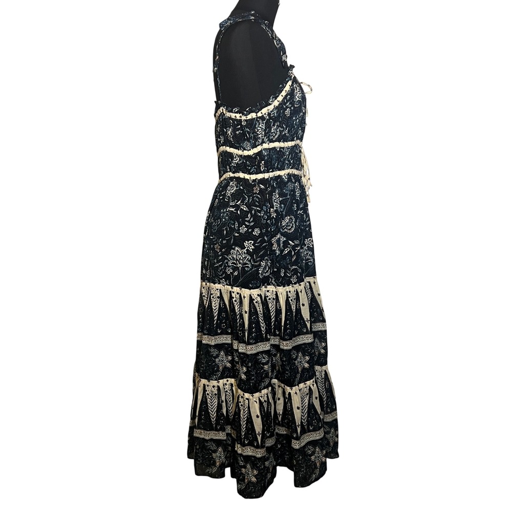 Christian Lacroix Tiered Floral Midi Dress in Cream and Navy, Womens Size Medium - Picture 6 of 15